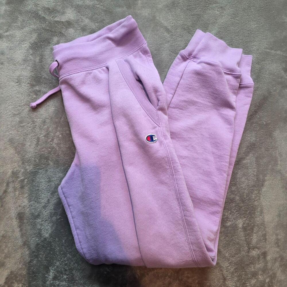 Champion Sweatpants Womens M Purple Joggers Logo Script Elastic Waist Cuffed